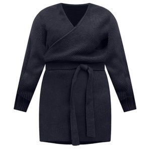 Navy wrap sweater dress